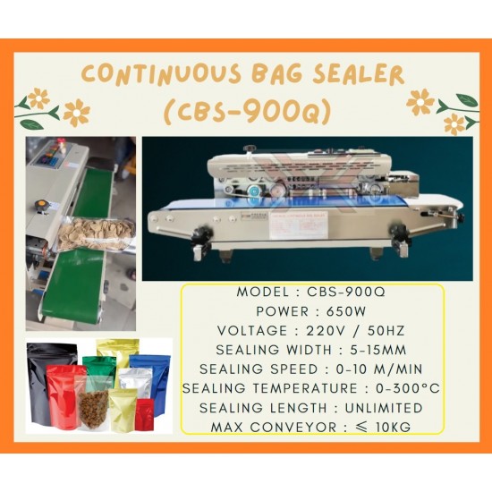 CONTINUOUS BAG SEALER MACHINE FOR PLASTIC AND HORIZONTAL TYPE (CBS-900Q) CONTINUOUS BAG SEALER MACHINE FOR PLASTIC AND HORIZONTAL TYPE (CBS-900Q)