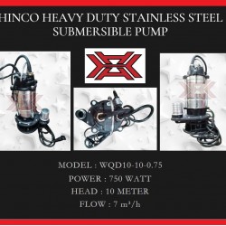 HINCO HEAVY DUTY STAINLESS STEEL SUBMERSIBLE PUMP 750 WATT