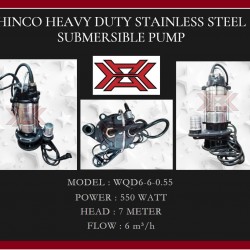 HINCO HEAVY DUTY STAINLESS STEEL SUBMERSIBLE PUMP 550 WATT