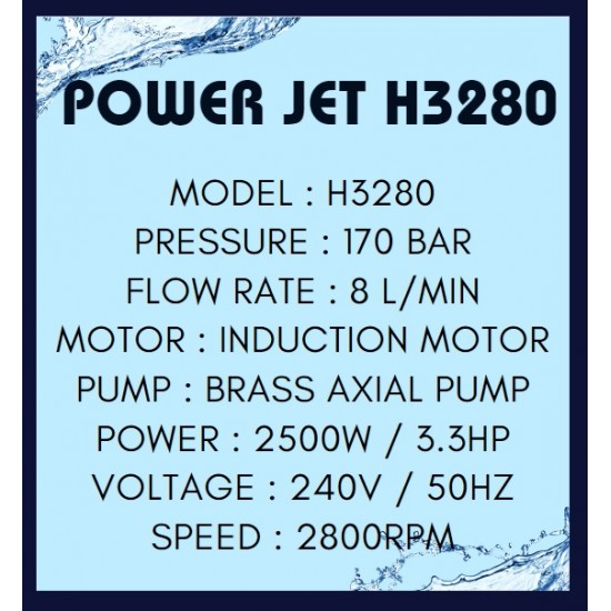 POWER JET H3280 HIGH PRESSURE CLEANER WASHER 2500W 170BAR