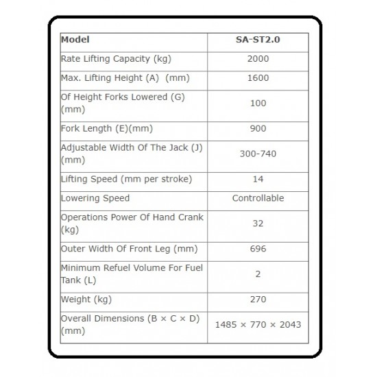 HAND HYDRAULIC STACKER 2 TON